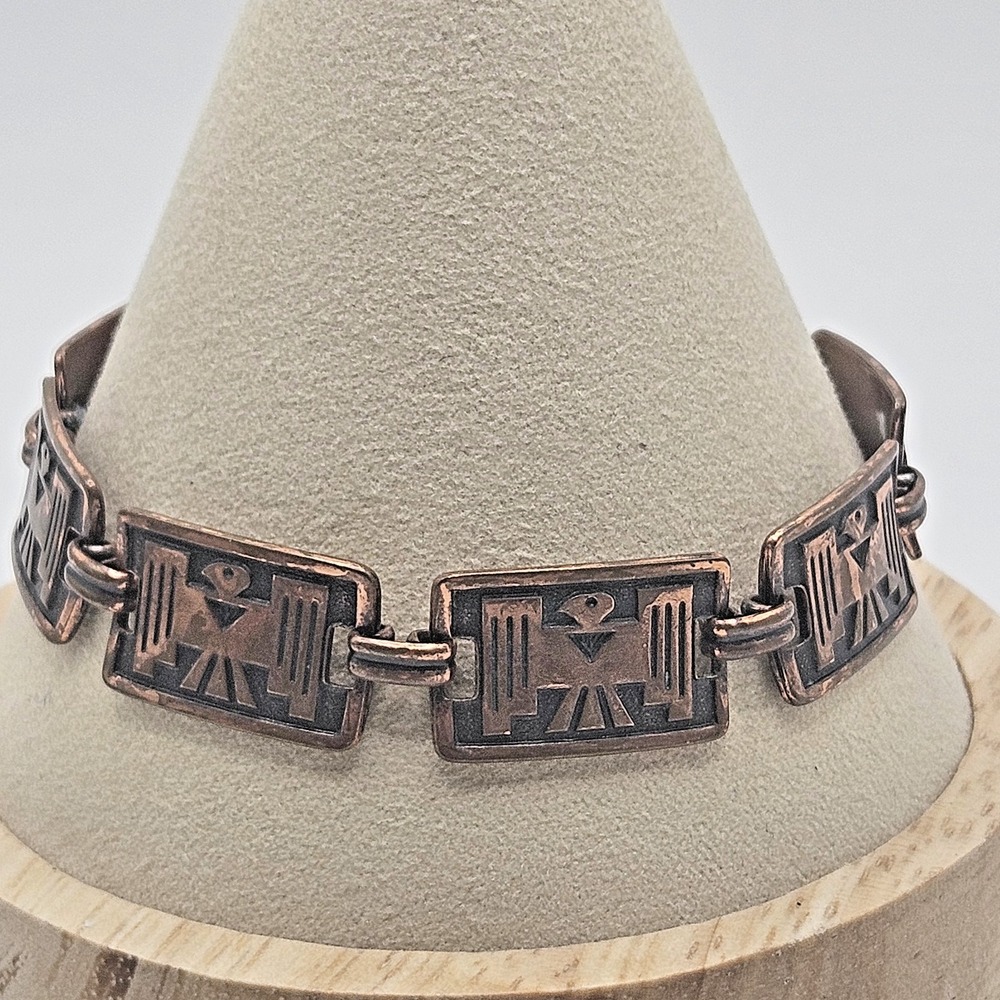 Vintage Copper Thunderbird Panel Bracelet Southwestern 7.25"